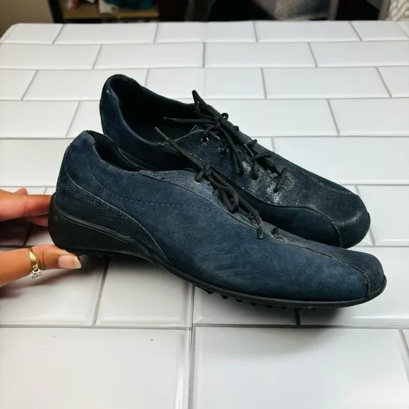 Munro American Sydney Blue Suede Leather Metallic Lace Up Shoes Womens Size 7.5N