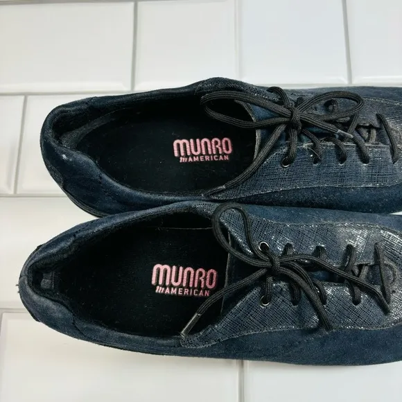 Munro American Sydney Blue Suede Leather Metallic Lace Up Shoes Womens Size 7.5N
