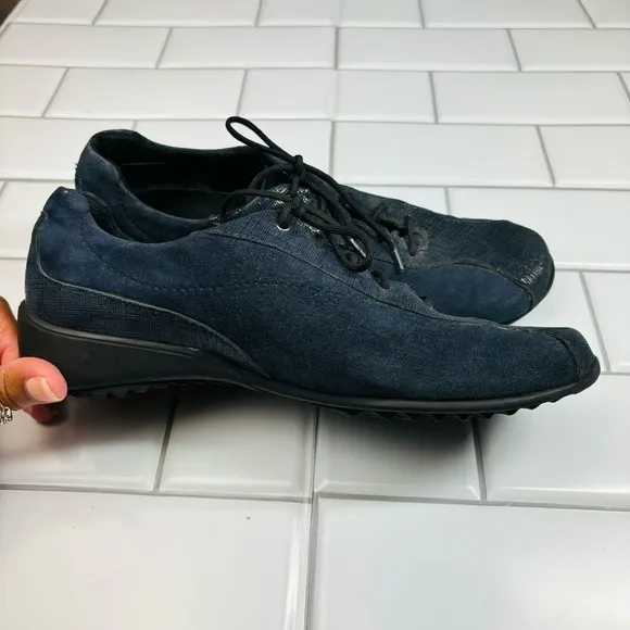 Munro American Sydney Blue Suede Leather Metallic Lace Up Shoes Womens Size 7.5N