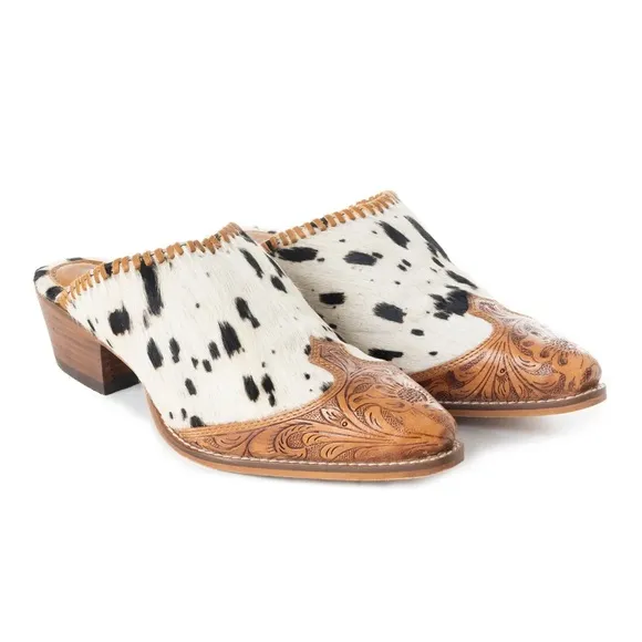 Myra HEELY WESTERN HAND-TOOLEDMULES Size 10 Black and White NEW IN BAG