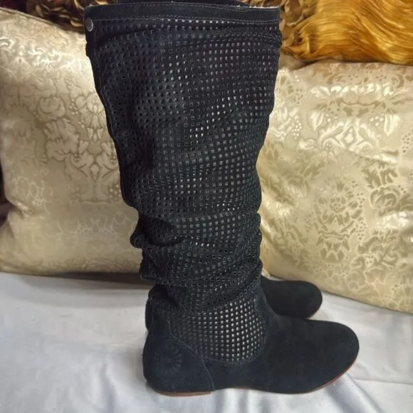 (N7) Ugg Abilene Slouch Boots in‎ Black Perforated Suede Size 5.5 Women