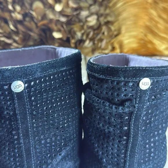 (N7) Ugg Abilene Slouch Boots in‎ Black Perforated Suede Size 5.5 Women