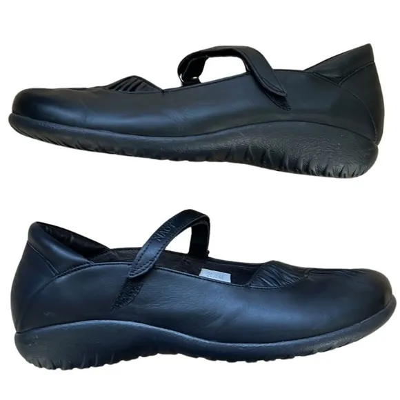 Naot Taramoa Leather Mary Jane Flats Size 9.5 Matte Black Slip On Shoes