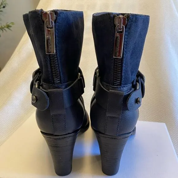 Navy suede Aquatalia moto ankle heeled boots size 7.5  biker style