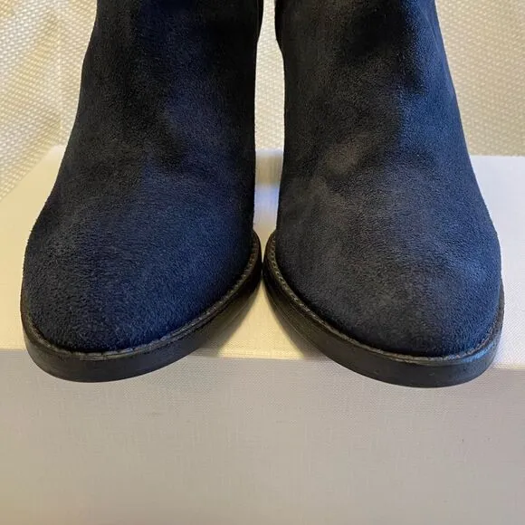 Navy suede Aquatalia moto ankle heeled boots size 7.5  biker style