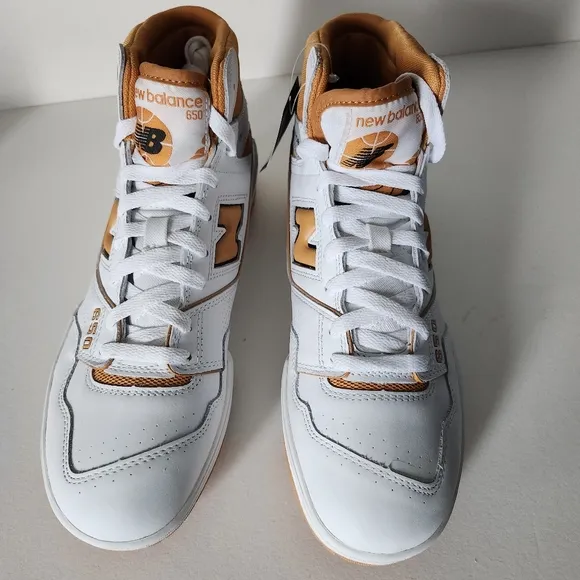 New Balance High Top Shoes Mens 10 White &amp; Orange Basketball Sneakers BB650RCL
