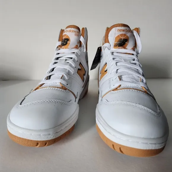 New Balance High Top Shoes Mens 10 White &amp; Orange Basketball Sneakers BB650RCL