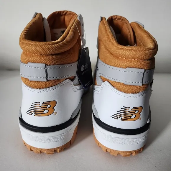 New Balance High Top Shoes Mens 10 White &amp; Orange Basketball Sneakers BB650RCL