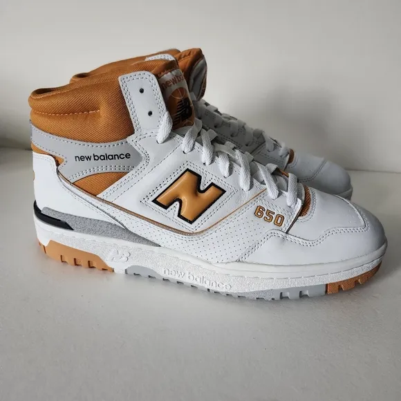 New Balance High Top Shoes Mens 10 White &amp; Orange Basketball Sneakers BB650RCL
