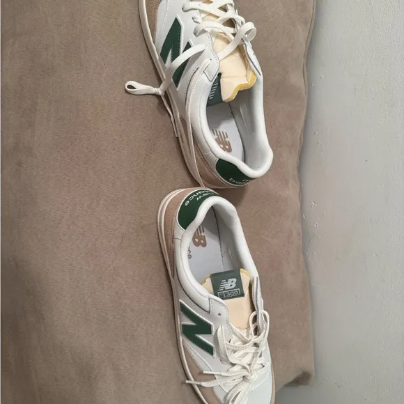 New Balance White and Tan Retro Sneakers