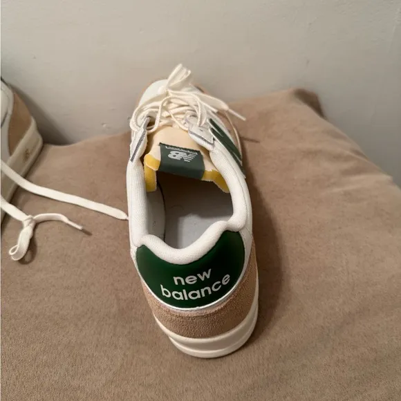 New Balance White and Tan Retro Sneakers
