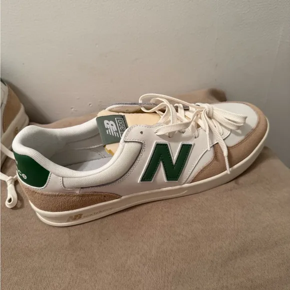 New Balance White and Tan Retro Sneakers