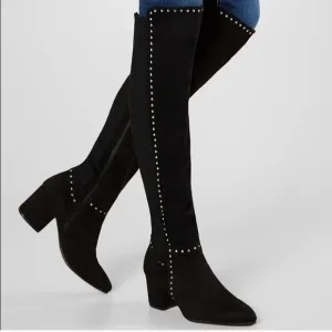NEW Black Silver Over the Knee Boots Nicki Studded
