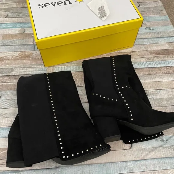 NEW Black Silver Over the Knee Boots Nicki Studded