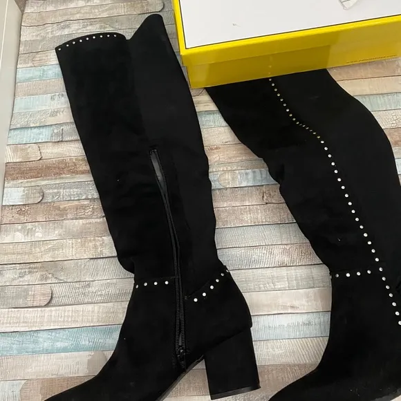 NEW Black Silver Over the Knee Boots Nicki Studded