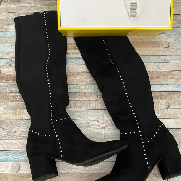 NEW Black Silver Over the Knee Boots Nicki Studded