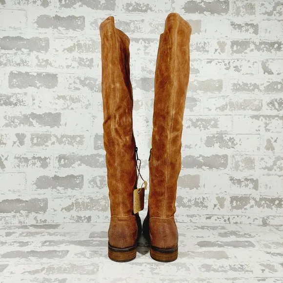 New Born Britton Brown Suede Zip Up Knee High Boots C480