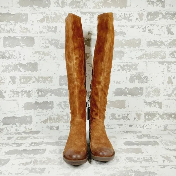 New Born Britton Brown Suede Zip Up Knee High Boots C480