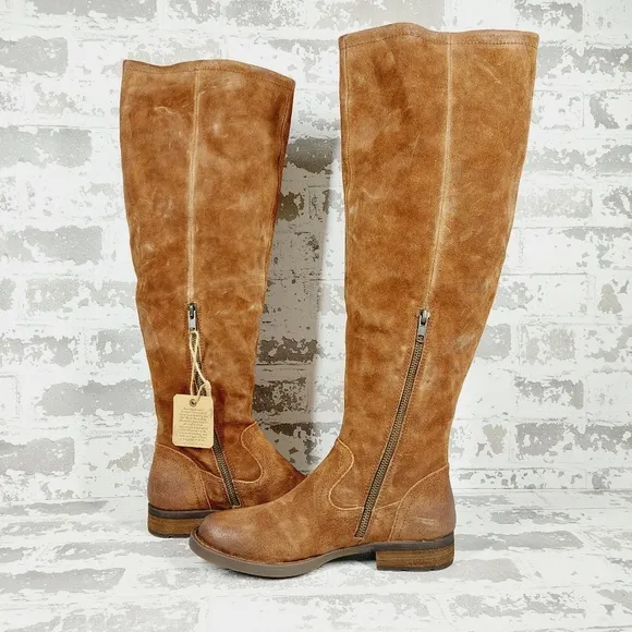 New Born Britton Brown Suede Zip Up Knee High Boots C480