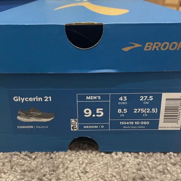 New Brooks Glycerin GTS 21 Black White Running Shoes 1104201D-090 Mens Size 9.5D
