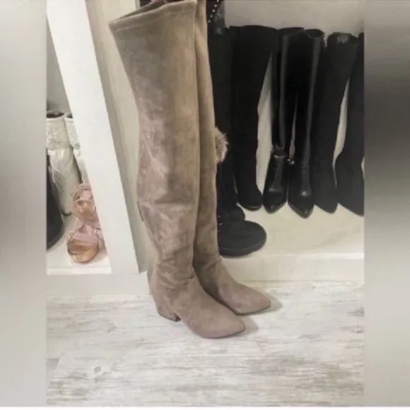 NEW CARINA' TAUPE OVER THE KNEE SUEDE LEATHER BOOTS Size 6