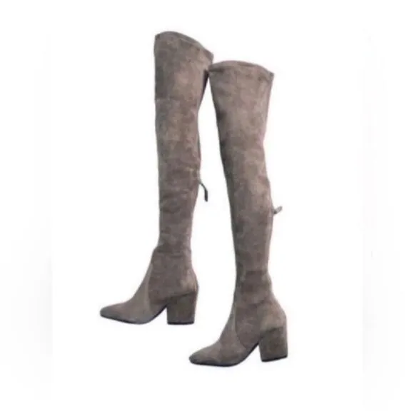 NEW CARINA' TAUPE OVER THE KNEE SUEDE LEATHER BOOTS Size 6