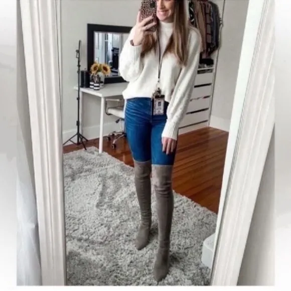 NEW CARINA' TAUPE OVER THE KNEE SUEDE LEATHER BOOTS Size 6