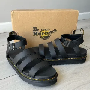 NEW Dr Martens Blaire Hydro Black Leather Platform Sandals