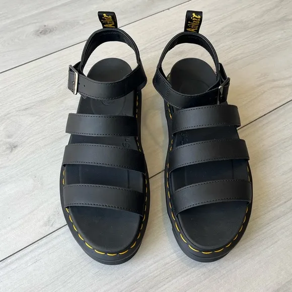 NEW Dr Martens Blaire Hydro Black Leather Platform Sandals
