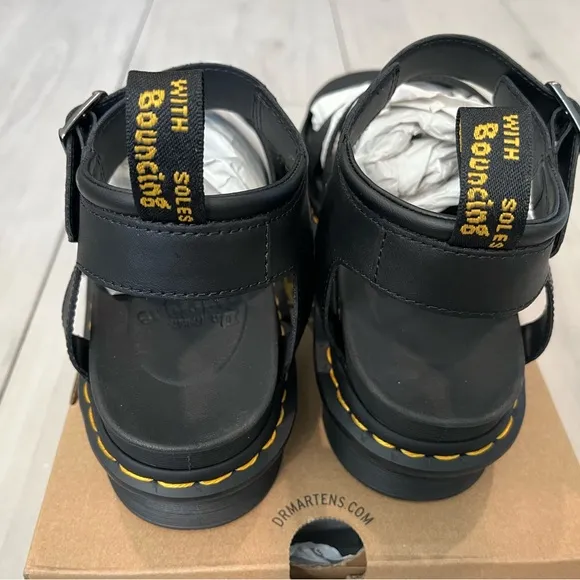 NEW Dr Martens Blaire Hydro Black Leather Platform Sandals