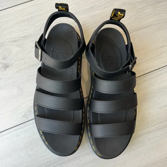 NEW Dr Martens Blaire Hydro Black Leather Platform Sandals
