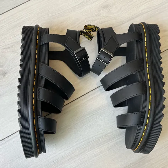 NEW Dr Martens Blaire Hydro Black Leather Platform Sandals