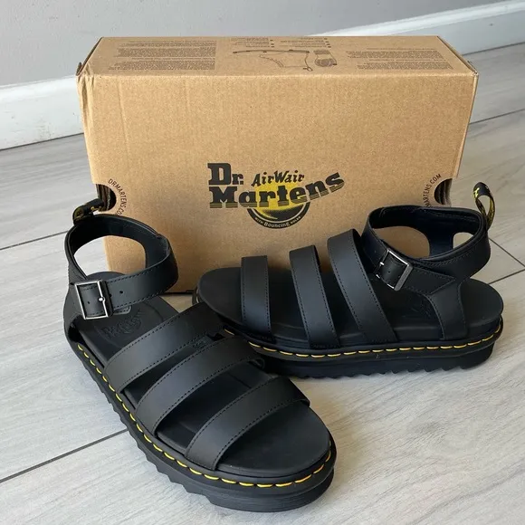 NEW Dr Martens Blaire Hydro Black Leather Platform Sandals