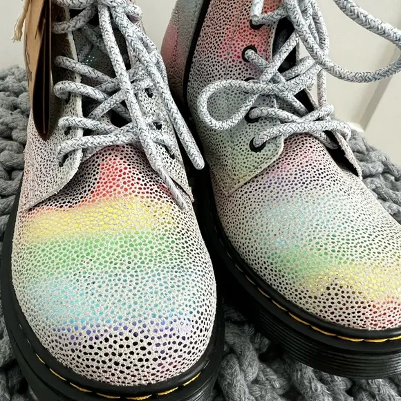 NEW Dr. Martens combat iridescent rainbow suede boots