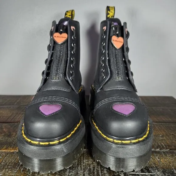 NEW Dr Martens Sinclair Heart Womens Size 7 Lace Up Zipper Platform Boots Black