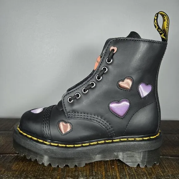 NEW Dr Martens Sinclair Heart Womens Size 7 Lace Up Zipper Platform Boots Black