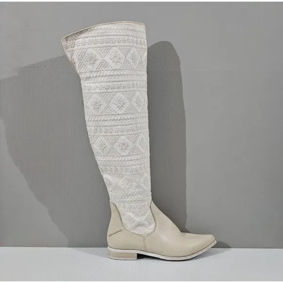 NEW Free People Bren Slouch Knee High Boot Ecru Cream White EU 39.5