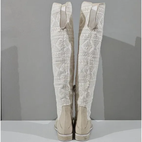 NEW Free People Bren Slouch Knee High Boot Ecru Cream White EU 39.5