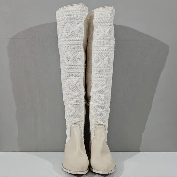NEW Free People Bren Slouch Knee High Boot Ecru Cream White EU 39.5