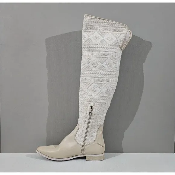 NEW Free People Bren Slouch Knee High Boot Ecru Cream White EU 39.5