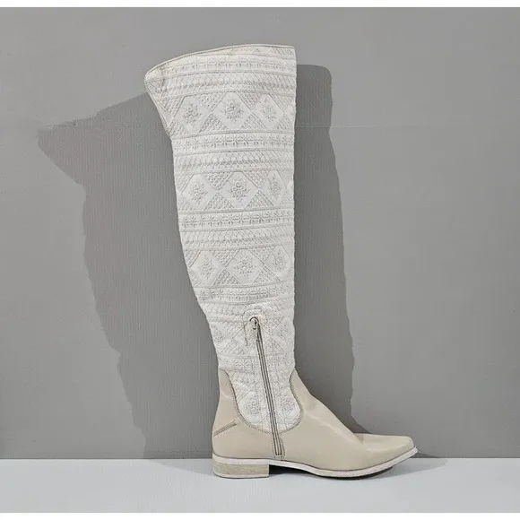 NEW Free People Bren Slouch Knee High Boot Ecru Cream White EU 39.5