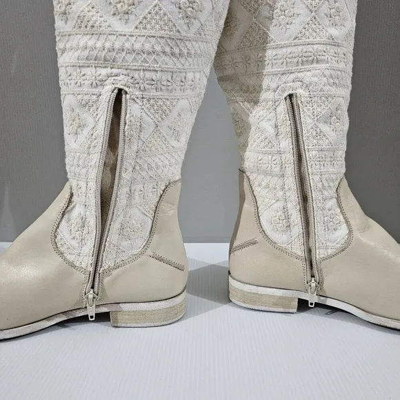NEW Free People Bren Slouch Knee High Boot Ecru Cream White EU 39.5