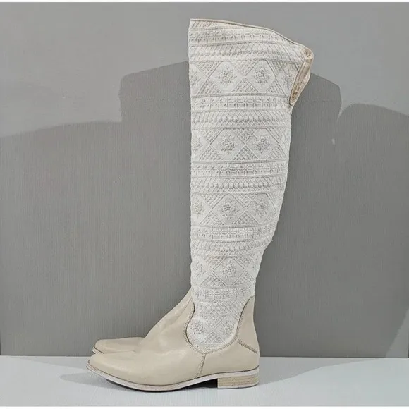 NEW Free People Bren Slouch Knee High Boot Ecru Cream White EU 39.5