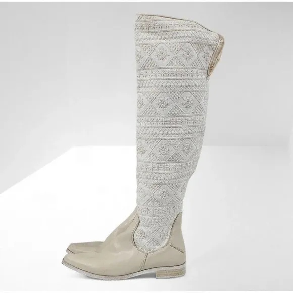 NEW Free People Bren Slouch Knee High Boot Ecru Cream White EU 39.5