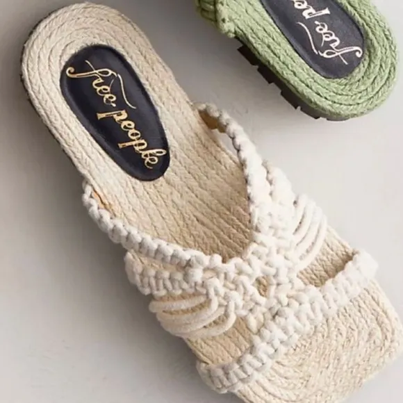 NEW Free People Sandri Macrame slip on Sandals in beige natural color Sz 7.5
