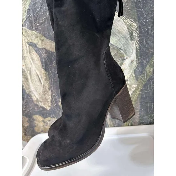 New Free People Women Elle Boot Black Nubuck Slouch Mid Bootie Block Heel Sz 41