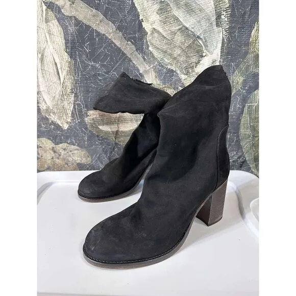 New Free People Women Elle Boot Black Nubuck Slouch Mid Bootie Block Heel Sz 41