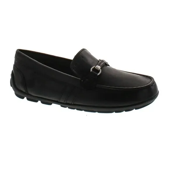 New Geox Kids Black Loafer Slip On Oxford Shoes Leather Moc Toe SZ 10.5
