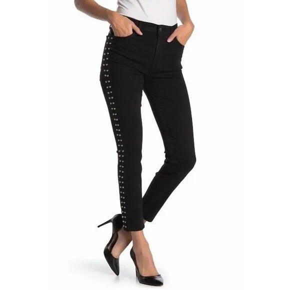 NEW JOE'S JEANS charlie studded high rise skinny ankle jeans in black