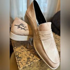 New Karl Lagerfeld Men Embroidered Logo Slip-On Collapsible Heel Penny Loafers 9
